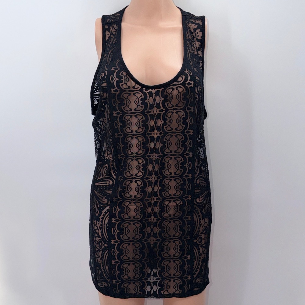 XXL 90s Burnout Sheer Lace Tank Goth Grunge Witchy‎ Rave Dark Fairy Festival
